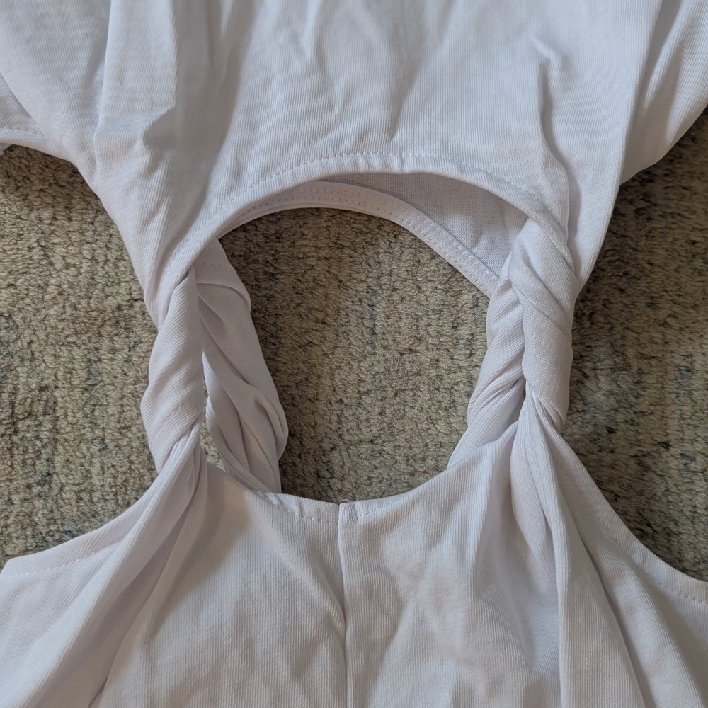 Zara White Twisted Cut-Out T Shirt Top - Picture 3 of 4